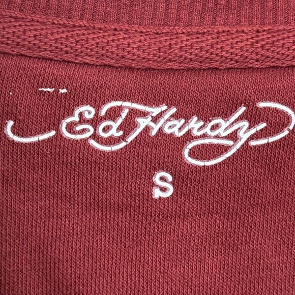Ed Hardy Sweatshirt Womens Small Red True To My Love Cropped Graphic Pullover - Picture 2 of 8